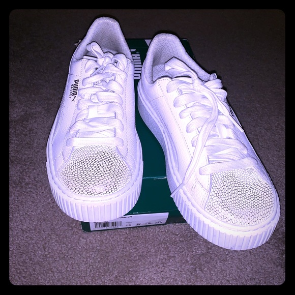 Girls white Basket Platform Glitz Puma Sneaker - Picture 1 of 3